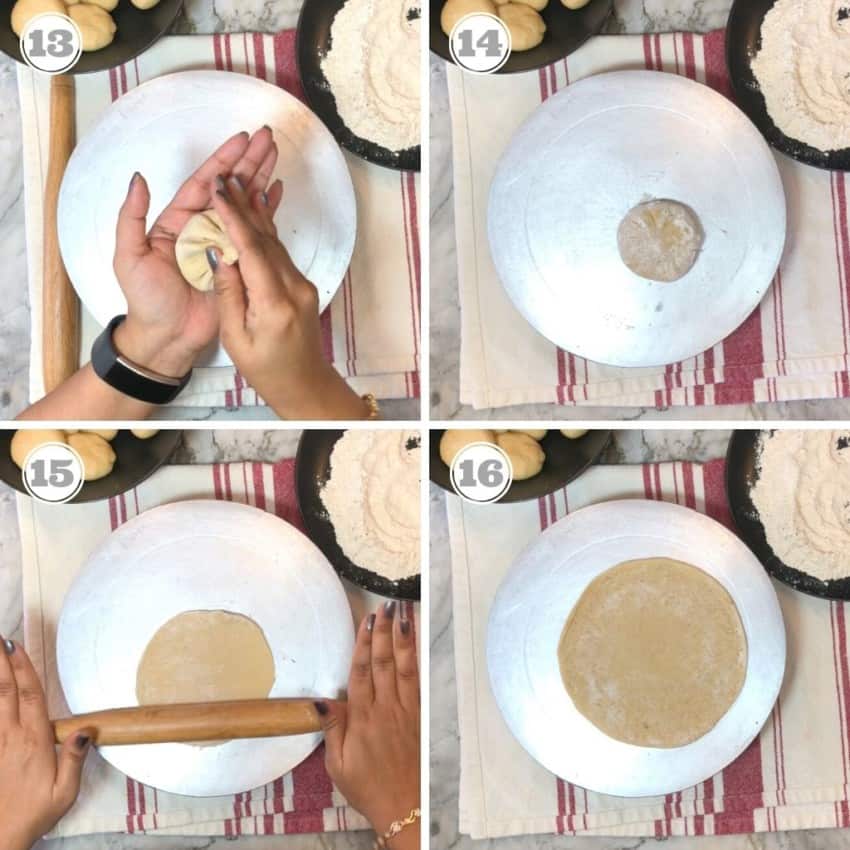 steps showing how to roll tilachi poli