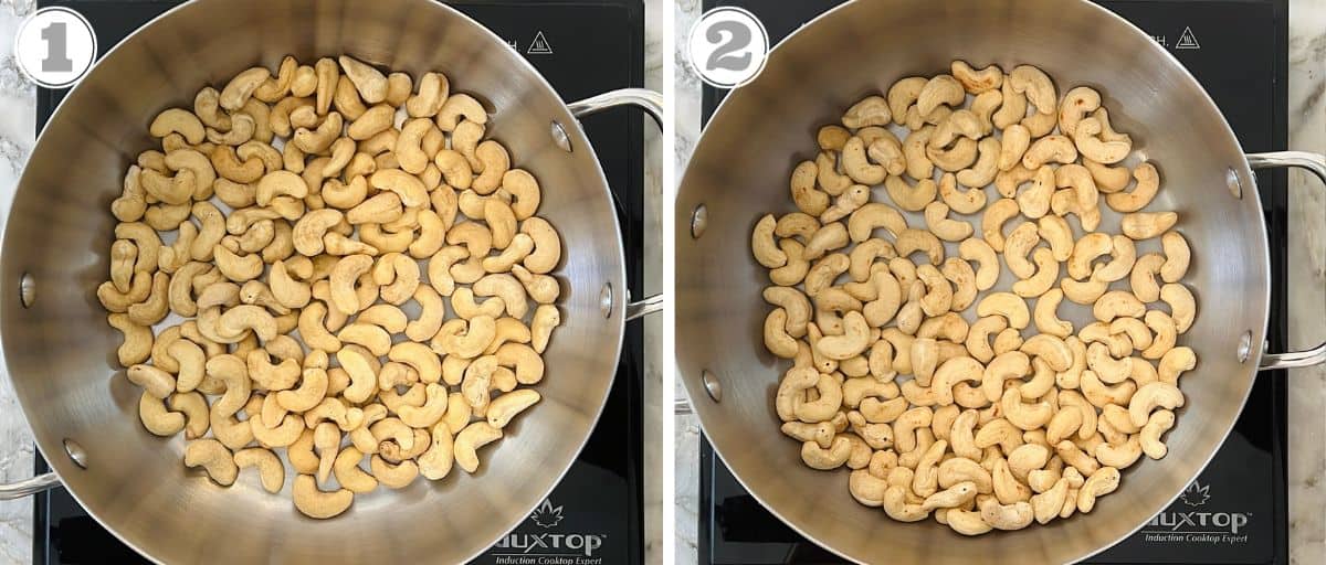 photos one and two showing how to roast cashews
