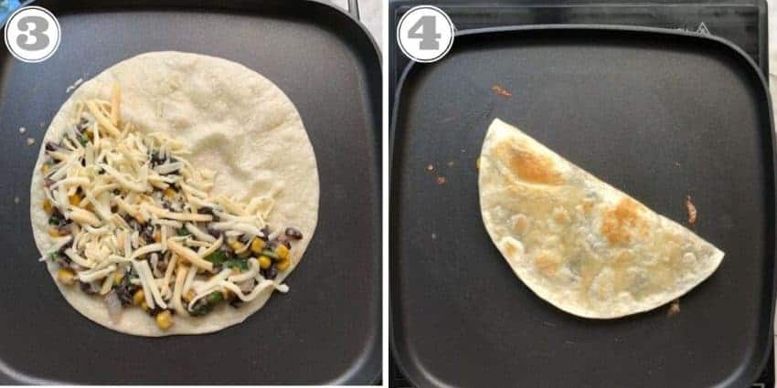 photos showing how to make quesadilla on a griddle