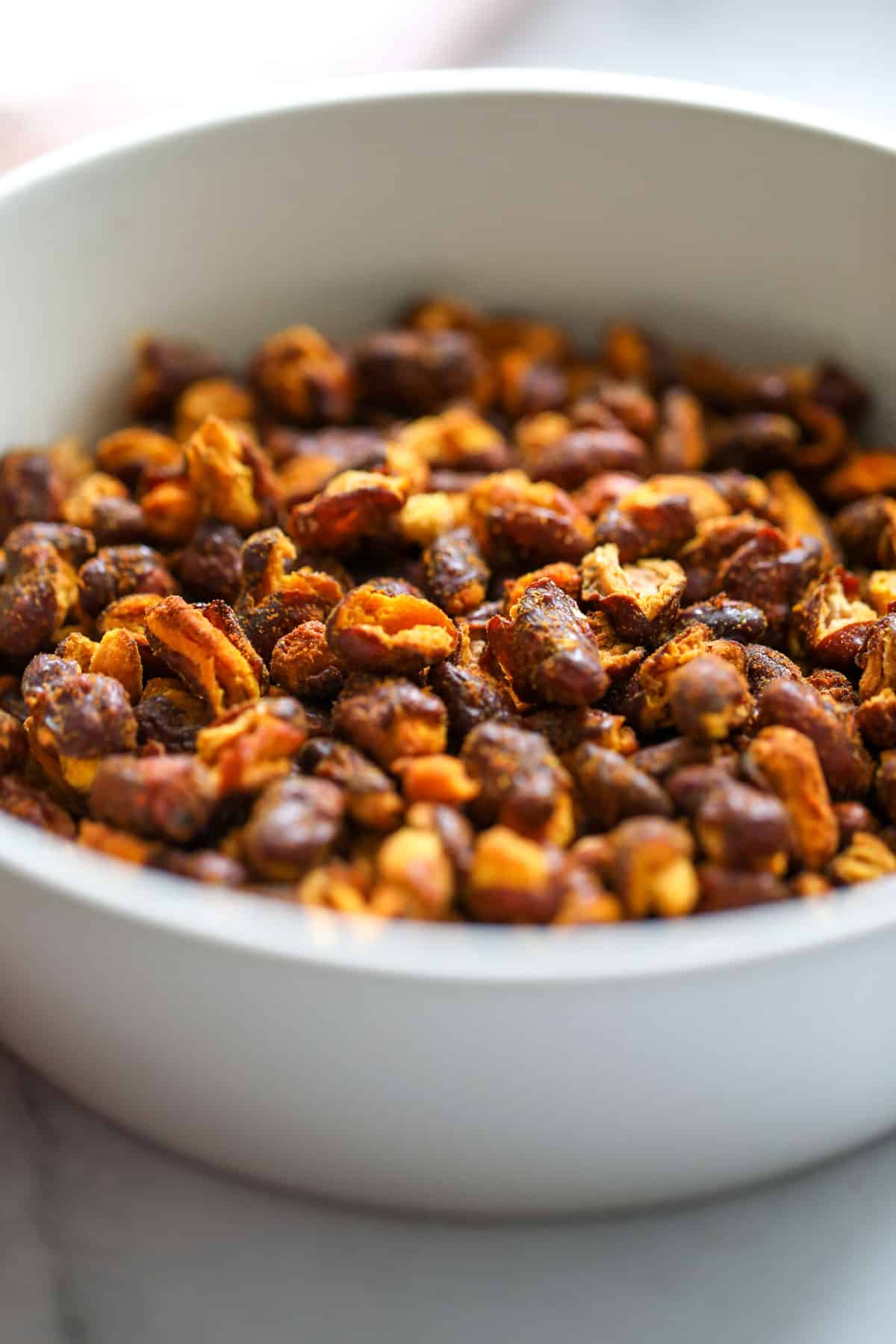 crispy "popcorn" beans in a white bowl