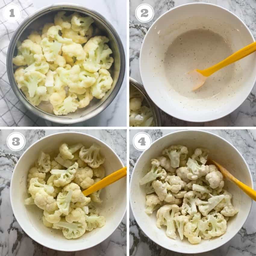 steps showing how to prep cauliflower