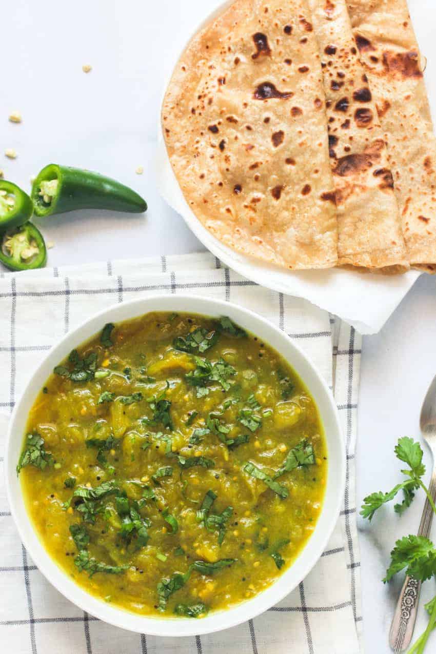 green tomato chutney served with parathas