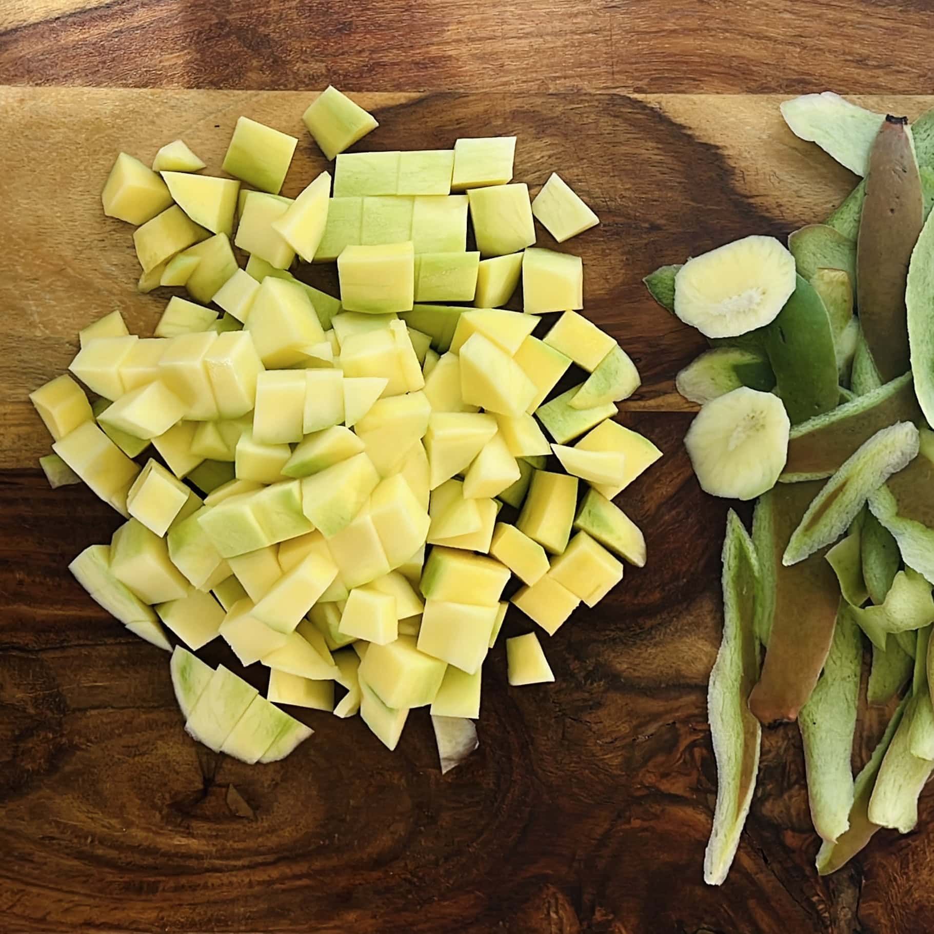 peeled and diced raw mango.