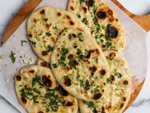 garlic naan on a platter
