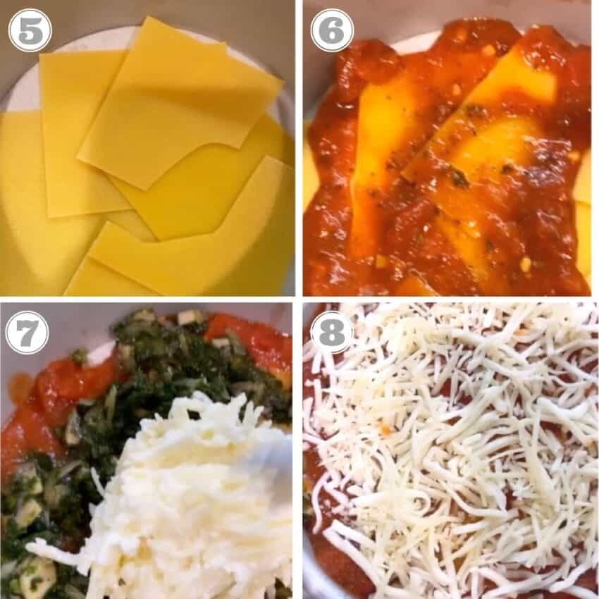 Steps five through eight of making lasagna