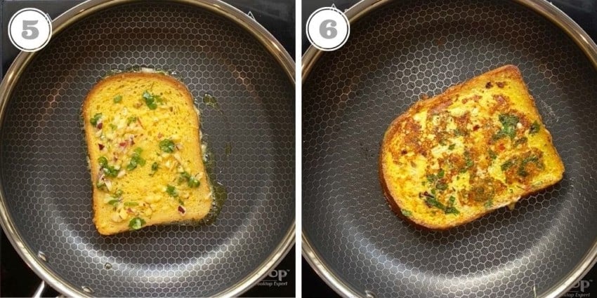 cooking savory french toast in a pan
