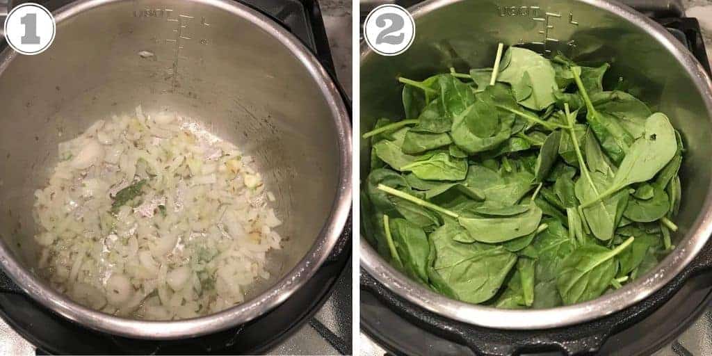 steps one and two to make palak paneer in the Instant Pot
