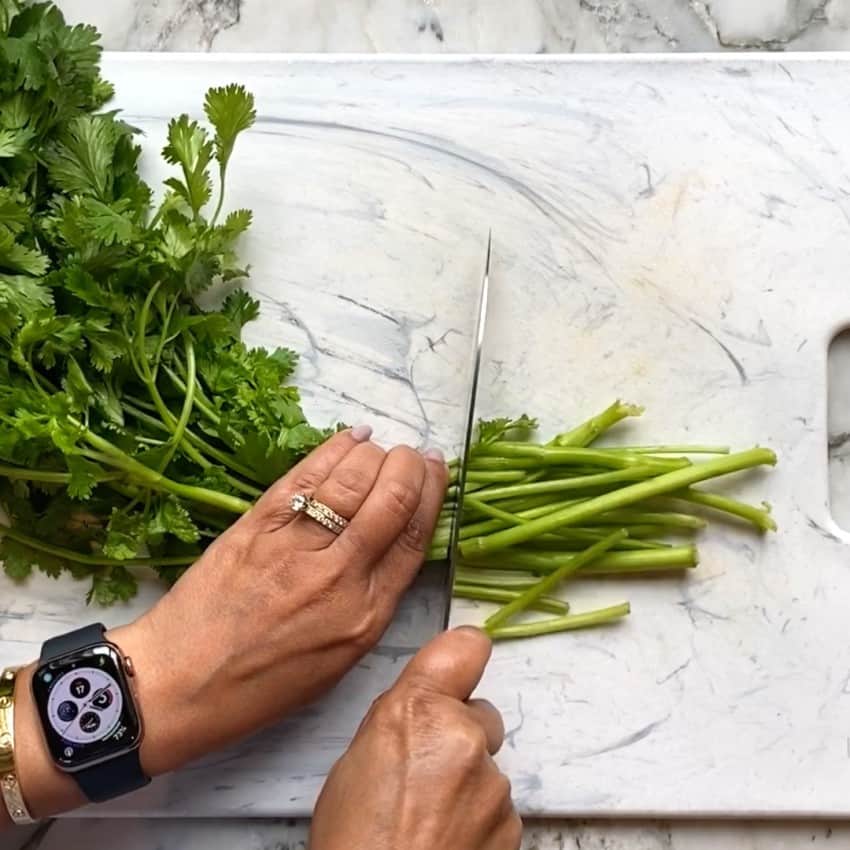 chopping stems