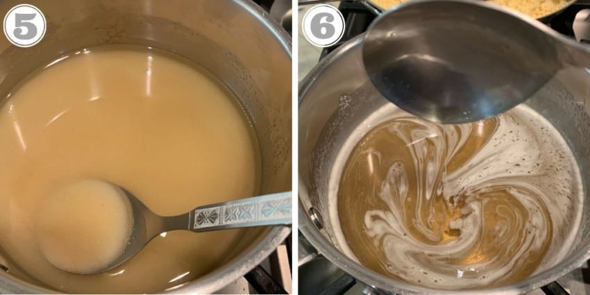 steps five and six showing how to make sugar syrup