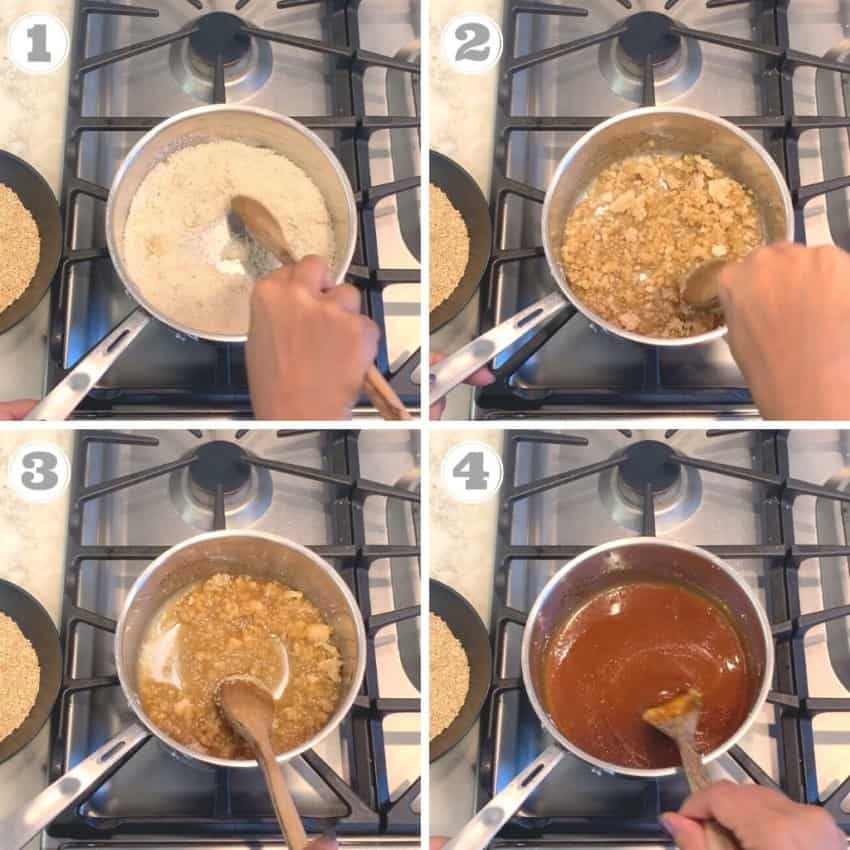 Steps one through four of making sugar syrup
