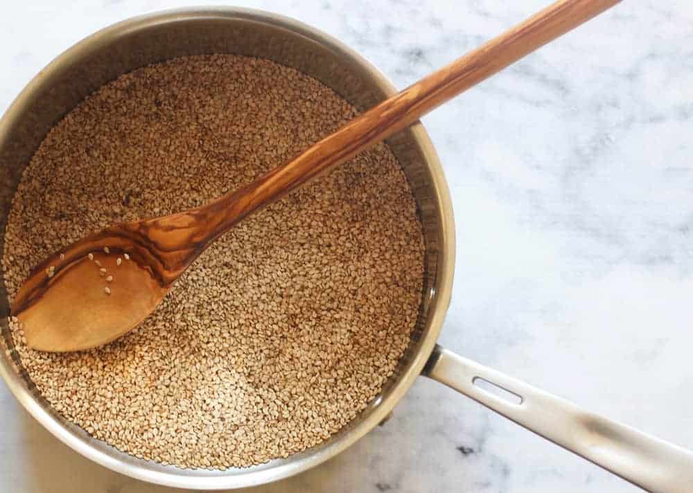 roasted sesame seeds in a pot