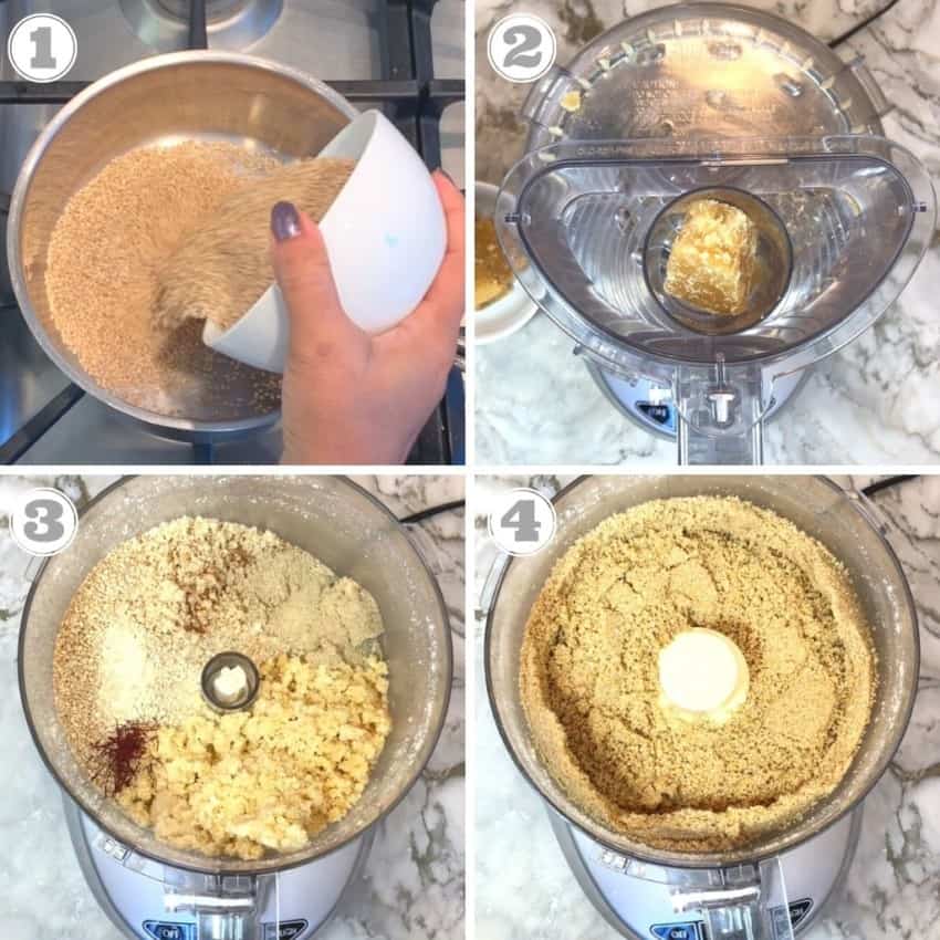 steps showing how to make the sweet sesame filling