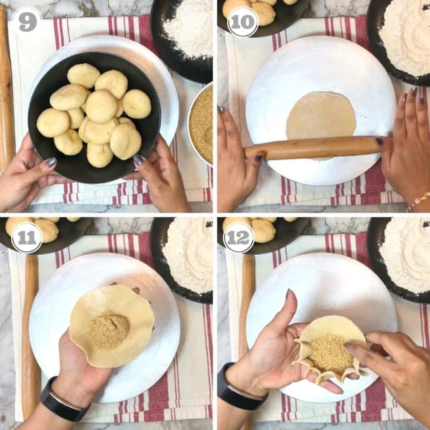 steps showing how to stuff the filling