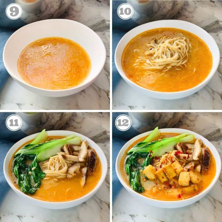 photos nine through twelve showing serving of miso soup