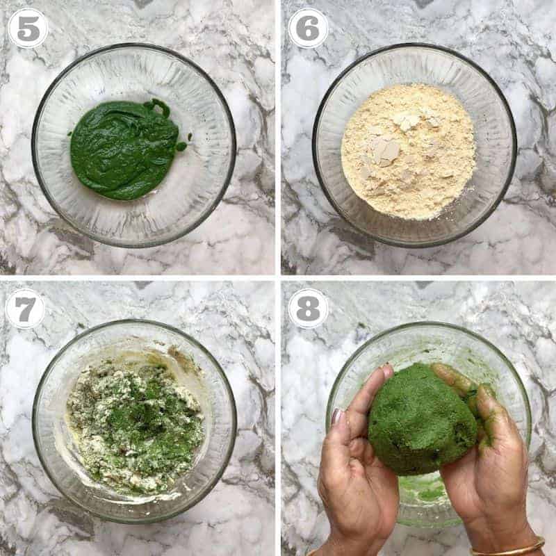 steps 5 to 8 showing how to make dough for sev