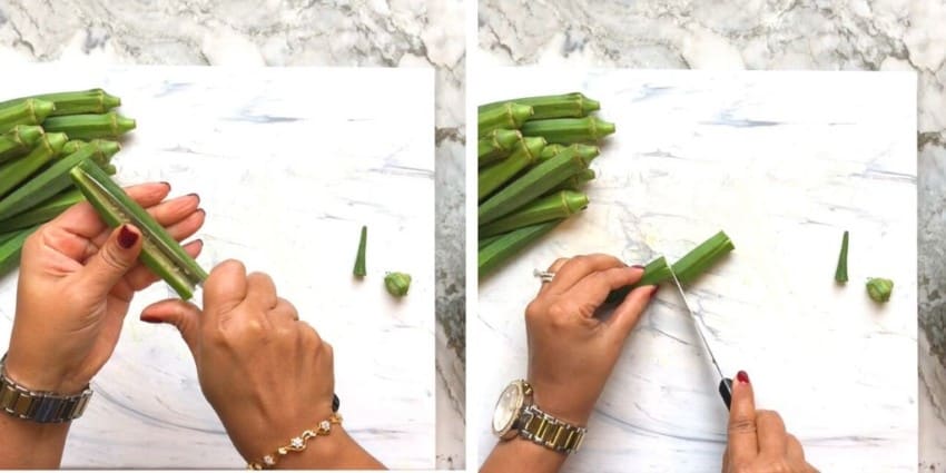 photos showing how to prepare okra