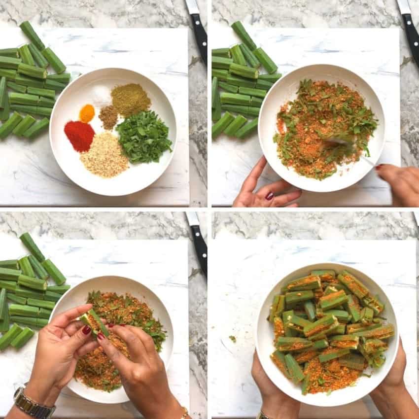 steps showing how to stuff okra