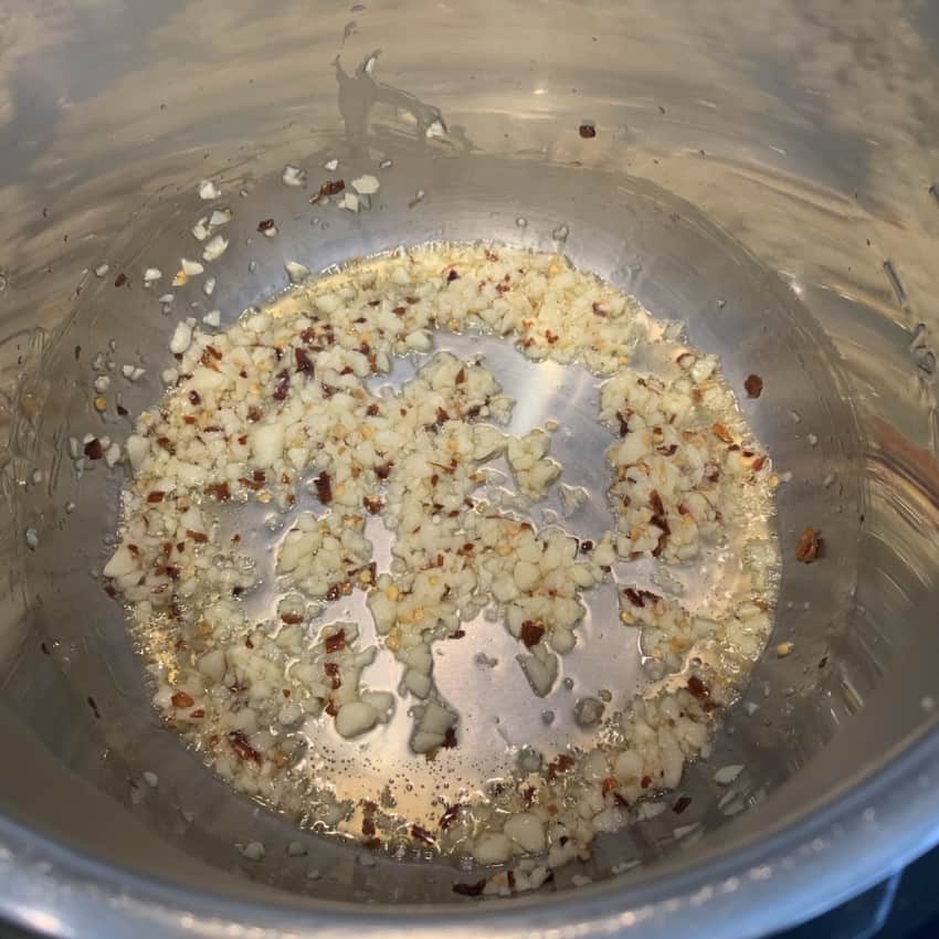 sauteed garlic and red pepper flakes