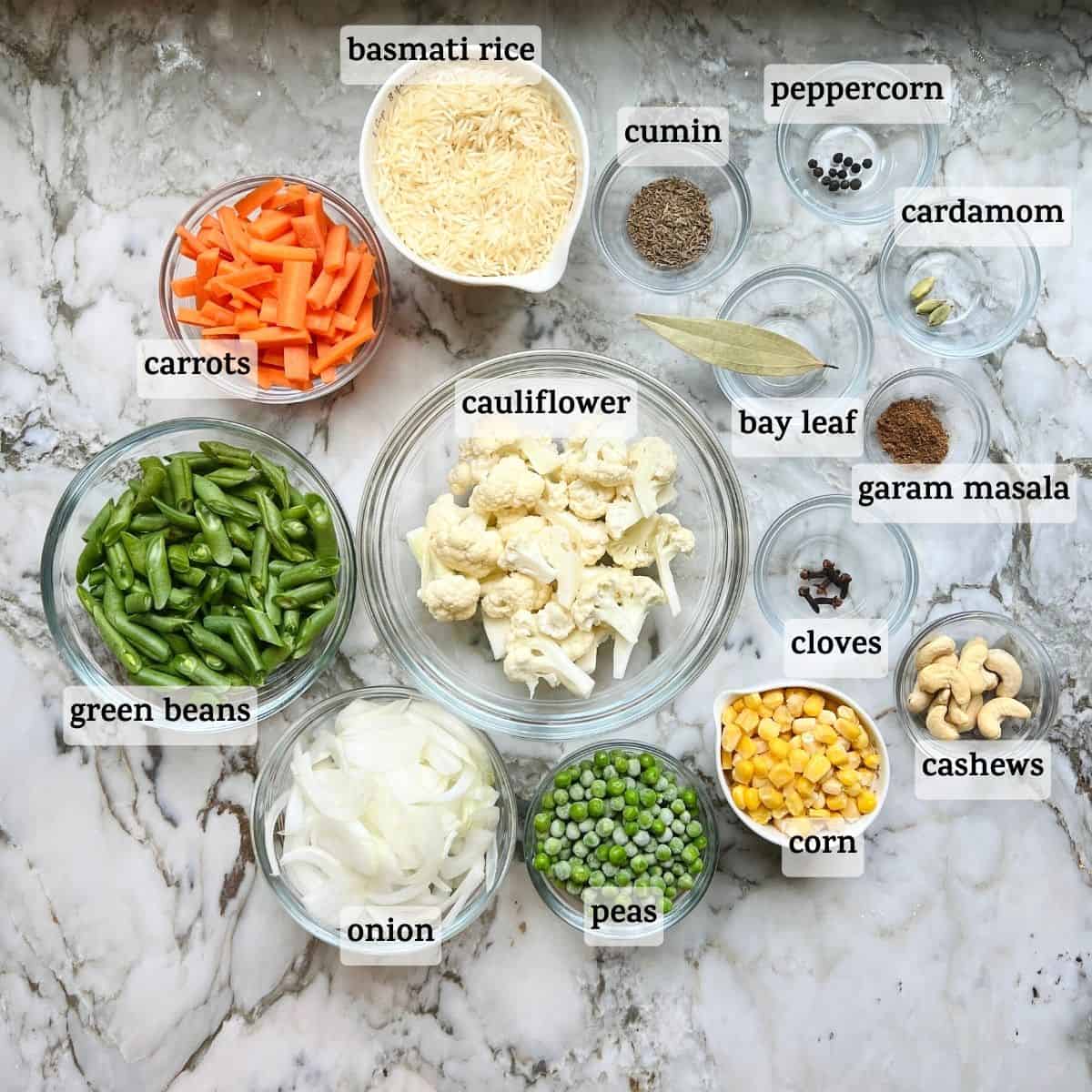 Ingredients for veggie pulao